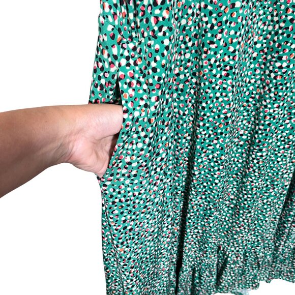 Torrid Wrap Dress NWT Size 5X Green Knit Pebble Print Puff Sleeve Ruffle Hem - Picture 6 of 16